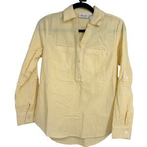 D&Co. Women's Y2K Yellow White Striped Half Button Up Preppy Collared Shirt XXS